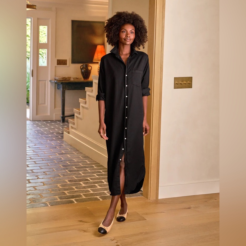 Frank & Eileen | RORY Maxi Shirtdress | Black Famous Denim
